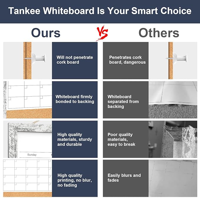 Dry Erase Calendar for Wall, 17x13 Inches Whiteboard Calendar Cork Board Combo, Magnetic Small White Board with Wood Framed, Hanging Dry Erase Board for Office Kitchen Home Planner Memo