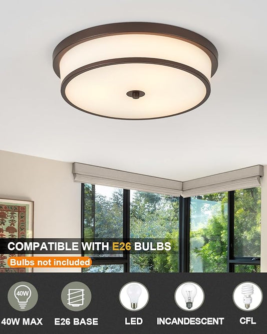 16 inch Flush Mount Ceiling Light, 3-Light Close to Ceiling Light Fixtures with Oil Rubbed Bronze Finish for Livingroom Bedroom Kitchen Diningroom(Oil Rubbed Bronze)