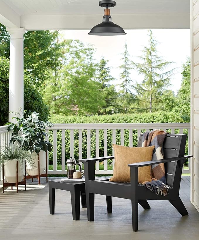 CLAXY 1-Light Semi Flush Mount Light Fixture Farmhouse Ceiling Light with Black and White Shade Dimmable