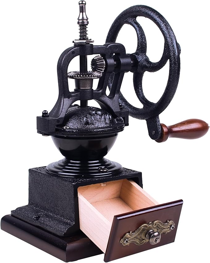 Manual Burr Coffee Grinder,Home Vintage Style Wooden Hand Crank Coffee Maker Grinder
