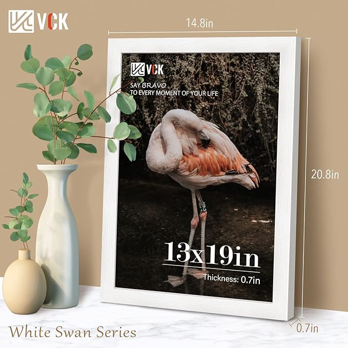 VCK 13x19 Picture Frame Set of 4 - White, Gallery-Quality Wood Poster Frames, 1.1-Inch Wide Border, Polished Plexiglass, Vertical or Horizontal Wall Display for Photo/Art/Prints, White