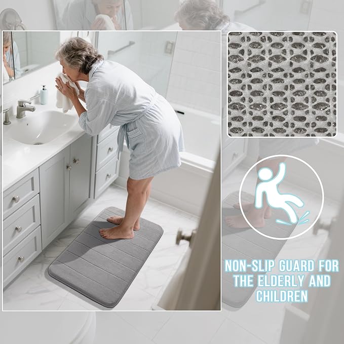 Yimobra Bathroom Runner Rugs 72"x24" Non Slip Washable Memory Foam Bath Mat, Super Soft Water Absorbent Hallway Carpet for Vanity Tub Shower, Gray
