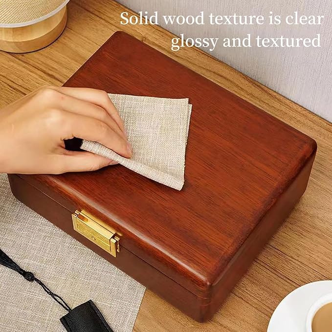 Bescott 2 Layer Solid Wooden Jewelry Box with Lock and Key for Women Men Vintage Velvet Wood Jewelry Organizer Storage for Earrings Rings Necklaces Bracelet Watch Mother’s Day Gift