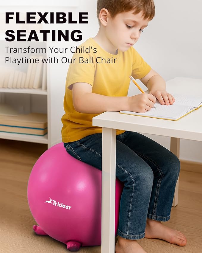 Trideer Flexible Seating for Classroom Elementary, Yoga Ball Chairs for Kids, Wobble Chair of School Supplies for Sensory Kids, Student Desk Chairs for Homeschool (Pink, 55cm)