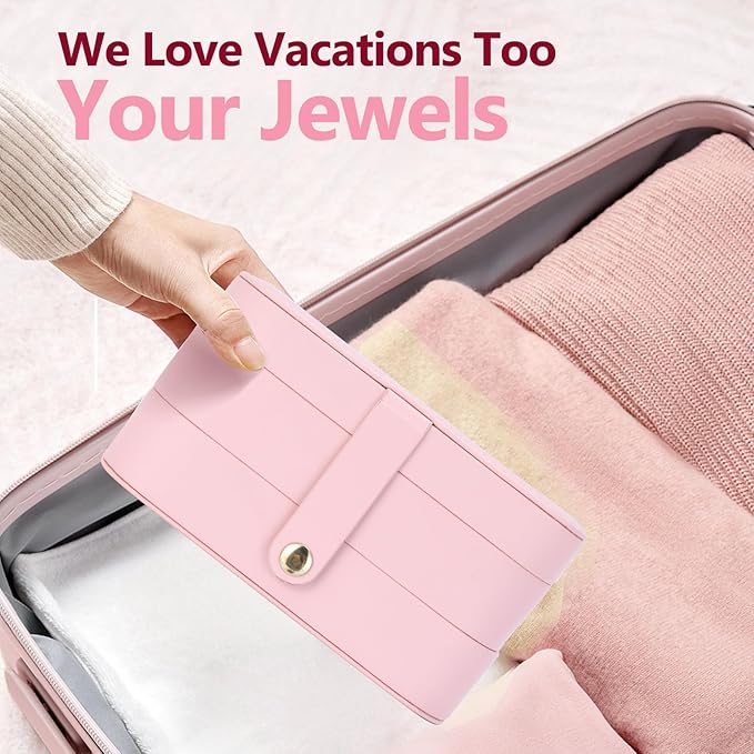 Travel Jewelry Case with LED Lighted Mirror, Personalized Birthday Gifts for Women Girls Kids, 2-Layer Portable Travel Jewelry Organizer, Travel Essentials (Pink)