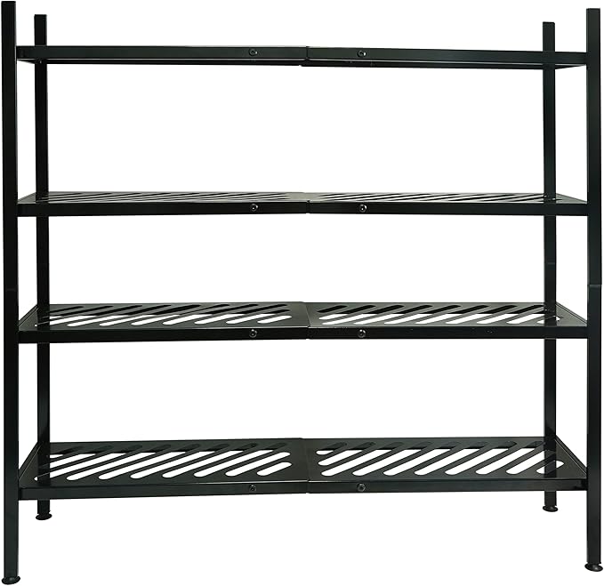 Shoe Rack, 4-Tier FreeStanding Shoe Shelf Stand, Stackable Shoe Storage Organizer for Closet, Holds up to 20-24 Pairs of Shoes for Entryway, Garage, Front Door Entrance, Metal, Black