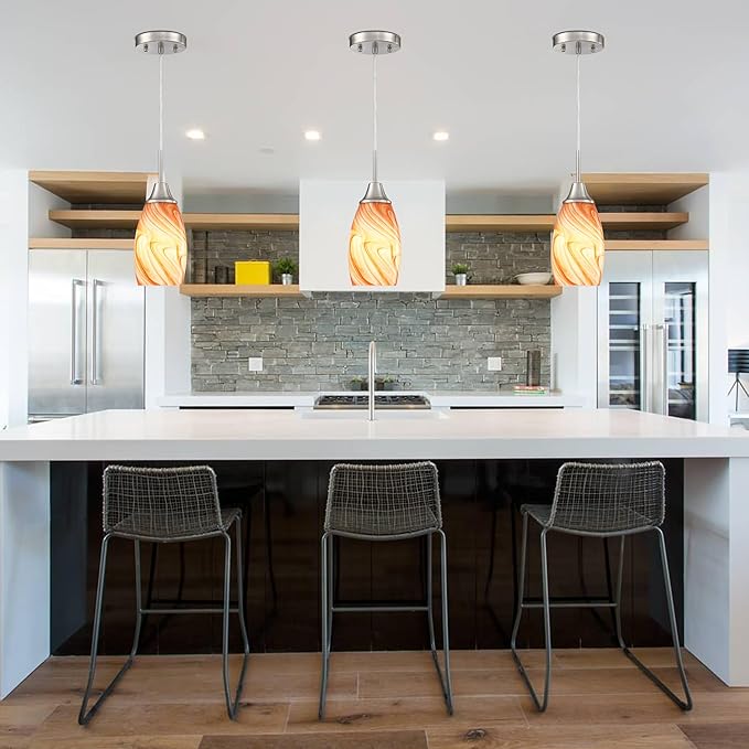 Mini Glass Pendant Light 4.72" with Handblown Orange Marble Art Glass Hanging Light 1-Pack Oval Ceiling Hanging Light Fixture for Dining Room Kitchen Island Cafe Foyer Hallway