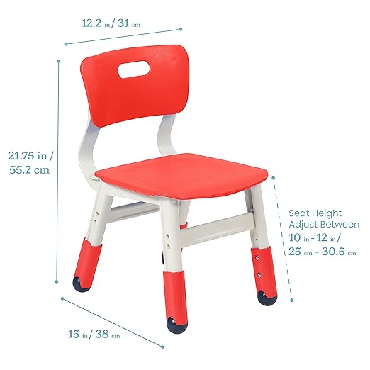 ECR4Kids Classroom Adjustable Chair, Flexible Seating, Red, 2-Pack