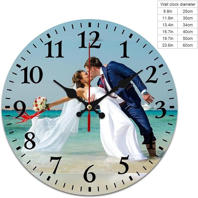 Custom Wall Clock, Personalized Wall Clock with Photo/Image Text Non-Ticking Clock Silent Customized Digital Wall Clocks Customized Gift for Living Room Kitchen Bathroom Home Decor 11.8''