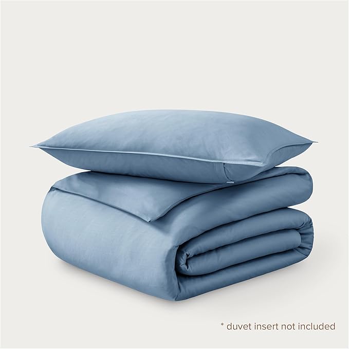 Bare Home 100% Organic Cotton Sateen Duvet Cover Set - Twin/Twin Extra Long - 400 Thread Count - Smooth Sateen Weave - Warm & Luxurious - Duvet Cover (Twin/Twin XL, Dusty Blue)