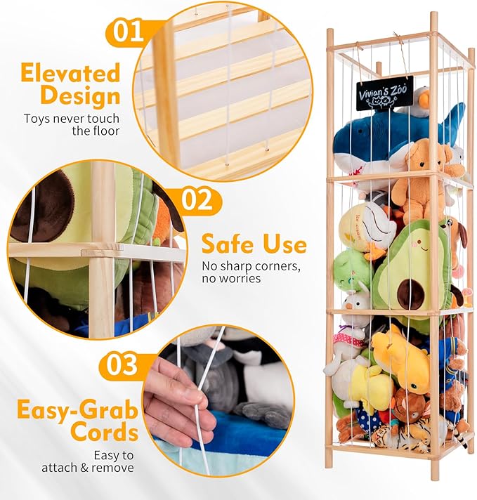 Large Stuffed Animal Storage, Wooden Stuffed Animal Storage Zoo, Toy Holder, Space Saving Toy Zoo for Kidroom, Playroom, Kid’s Gift, Nature