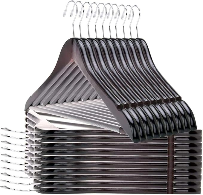 Quality Wooden Hangers - Slightly Curved Hanger 80 Pack Sets - Solid Wood Coat Hangers with Stylish Chrome Hooks - Heavy-Duty Clothes, Jacket, Shirt, Pants, Suit Hangers (Mahogany, 80)
