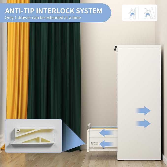 AQY 4 Drawer File Cabinet with Lock, Metal Filing Cabinet for Home Office,Vertical Storage Drawer for Hanging A4/Letter/Legal Size Files, Assembly Require