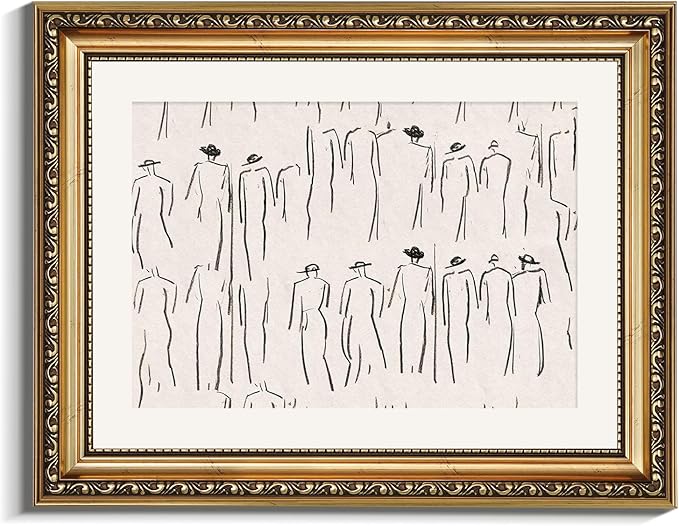 VIYYIEA Gold Framed Wall Art Canvas Print Home Decor Abstract Wall Art Room Decor Minimalist Portrait Artwork Shelf Decorations Vintage Bathroom Prints Line-Drawn Pictures Farmhouse Office 11x14in