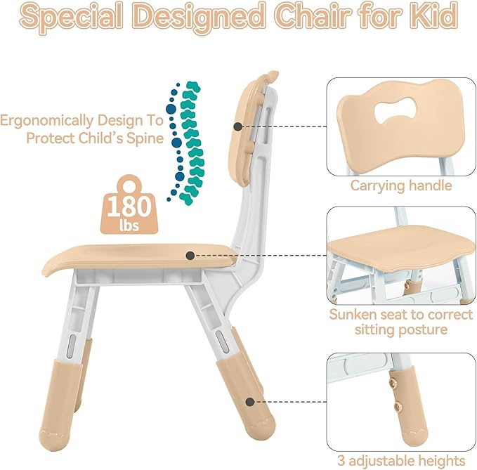 Kids Table and 2 Chairs Set, Height-Adjustable Toddler Table and Chair Set with Graffiti Desktop, 31.5''L x 23.6''W Children Activity Table for Daycare, Classroom, Home