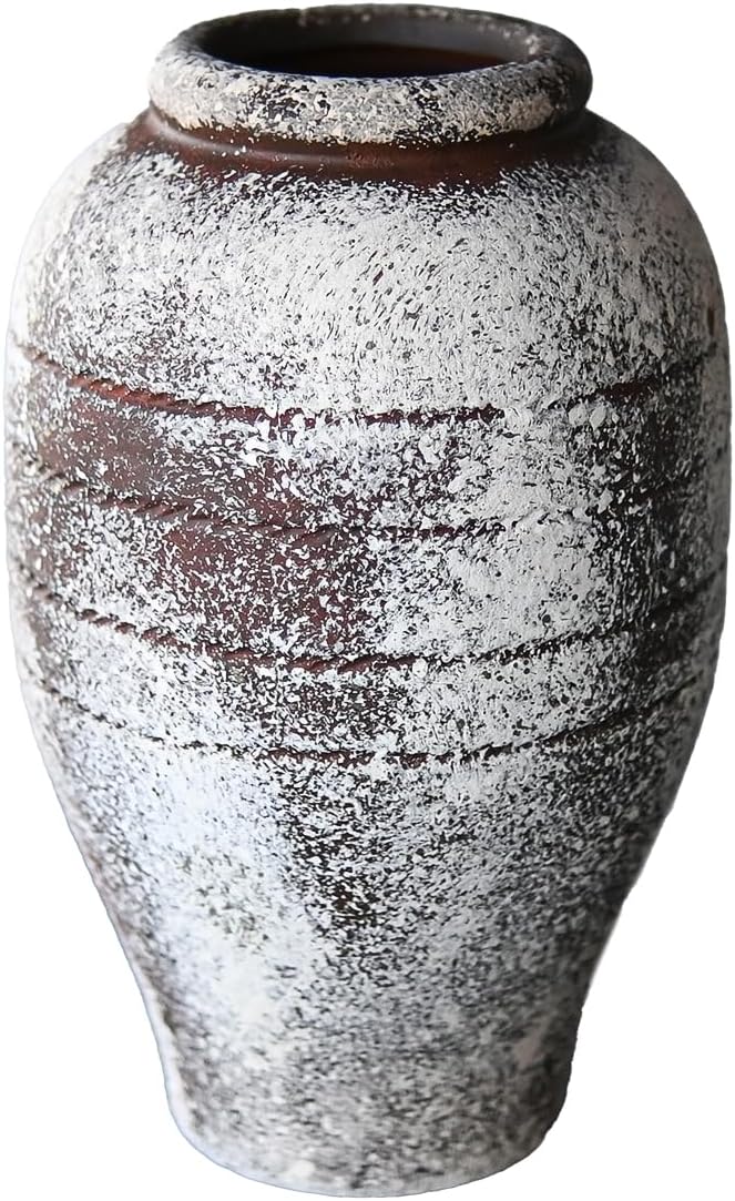 Antique Brown Ceramic Flower Vase for Living Room Bedroom 9.06'' Farmhouse Decor for Bouquet Fake Plant Home Decor Office Table Shelf Fireplace Centerpieces Rustic Retro Vintage Classic Modern