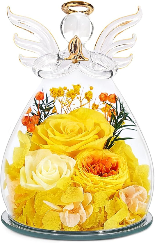Birthday Gifts for Women Mom Preserved Roses in Glass Angel Figurines Fresh Flowers for Delivery Forever Flowers Eternal Rose Christmas for Grandma Sister Wife Her from Daughter