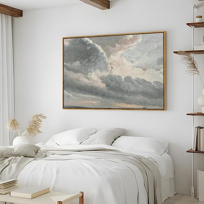 InSimSea Framed Canvas Wall Art, Landscape Wall Art, Study of Clouds Painting, Modern Farmhouse Decor, Rustic Wall Decor for Living Room, Bedroom, Office, 24"x36"