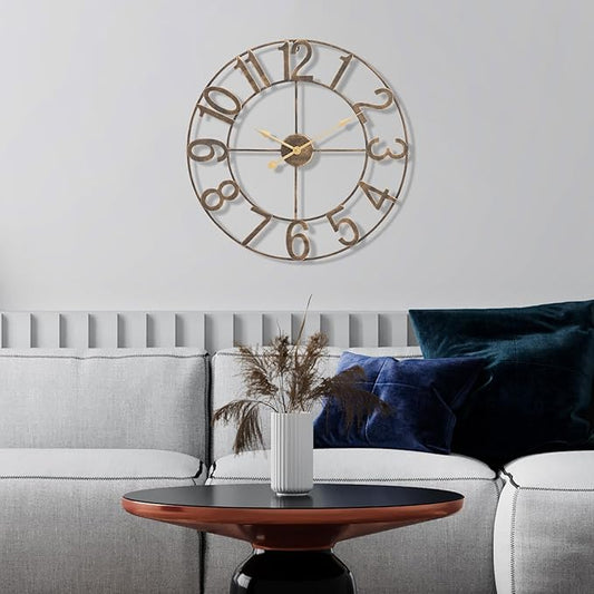 Sorbus 16-Inch Large Wall Clock – Decorative Brown Metal Clock with Gold Hands – Silent, Battery Operated, Modern Wall Decor for Living Room, Kitchen, or Office - Great Gift for Housewarming or Office