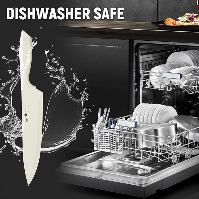 Knife Set, HUNTER.DUAL 15 Pcs Kitchen Knife Set with Block Self Sharpening, Dishwasher Safe, Anti-slip Handle (Beige)