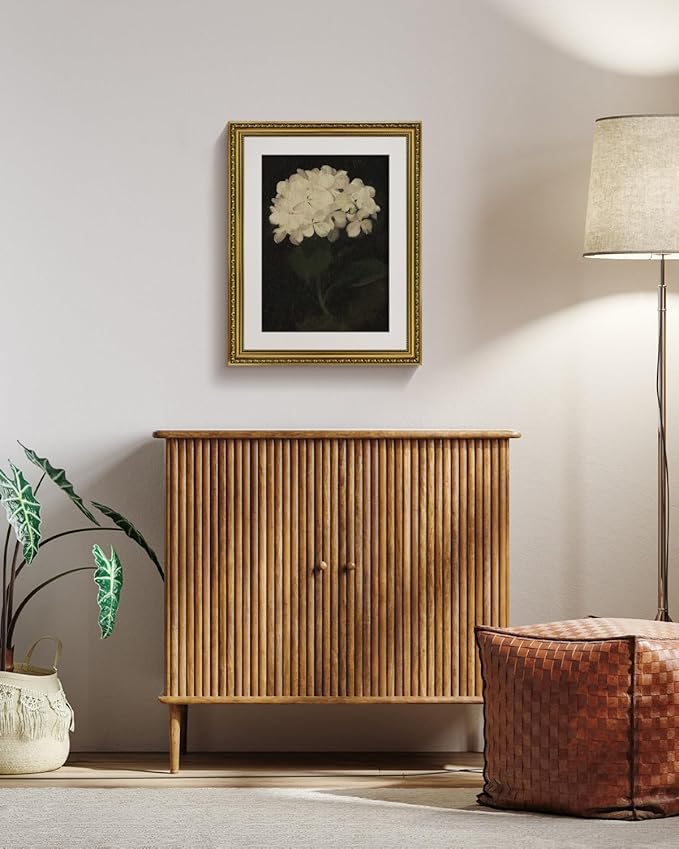 VIYYIEA Gold Framed Wall Art Canvas Print Home Decor Vintage Flower Art Aesthetic Room Decor White Hydrangea Oil Painting Canvas Prints Bedroom Bathroom Wall Decor Kitchen Office Floral Art 16x20in