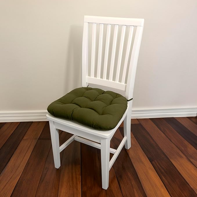 Barnett Home Decor Dining Chair Cushions with Ties – Size Small 15 x 17 - Latex Foam Fill, 100% Cotton, Machine Washable Chair Pads for Kitchen Chairs, Made in USA (Cotton Duck Boxwood/Pack of 2)