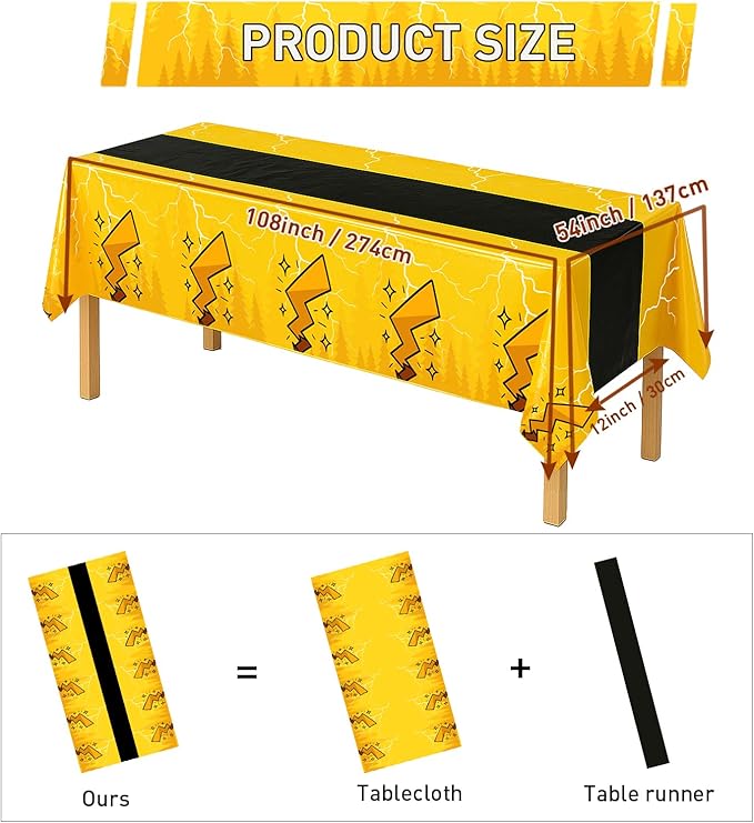 16Pcs 2in1 Yellow Cartoon Birthday Party Decorations Tablecloth, 54" x 108" Table Cloth Disposable Rectangle Plastic Table Cover for Kids Baby Shower Party Supplies