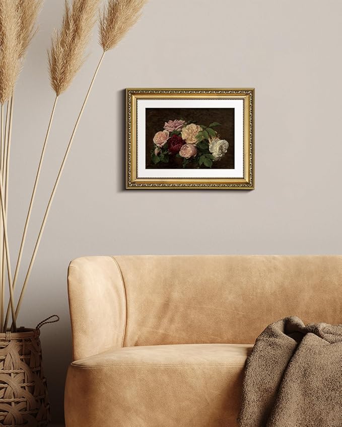 VIYYIEA Gold Framed Wall Art Canvas Print Home Decor Rose Vintage Botanical Prints Room Decor Flower Paintings Canvas Art Pictures Wall Decor Floral Wall Art for Living Room Bedroom Office 11x14in