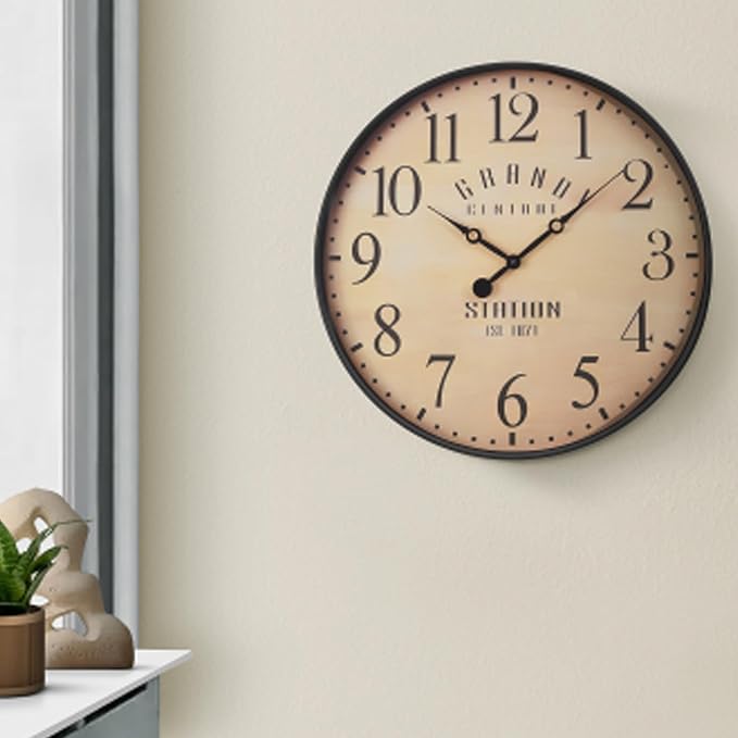 16 Inch Vintage Wall Clock, Silent Non-Ticking Quartz Battery Operated Decorative Clock for Home, Kitchen, Living Room, Dining Room, Office, Brown Arabic Number