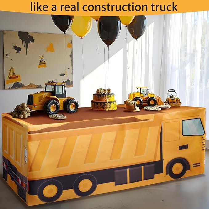 6Ft Construction Vehicle Table Cloth,Construction Birthday Decorations for Kids' Boys' Party Decorations, Baby Shower Birthday Party Supplies