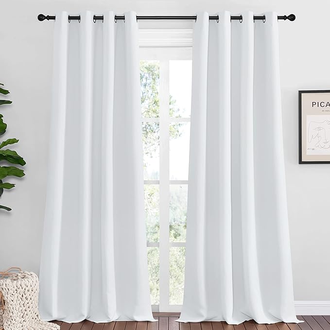 NICETOWN Bedroom Blackout Curtains Panels, 1 Pair, 55 inches by 94 Inch, Greyish White, Triple Weave Energy Saving Thermal Insulated Solid Grommet Blackout Draperies for Patio