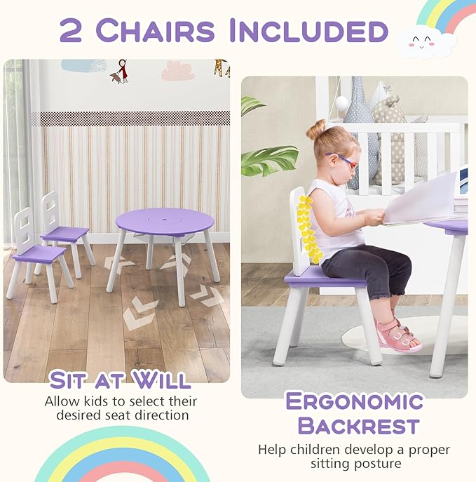 Costzon Kids Table and Chair Set, Wood Activity Table w/Center Mesh Storage, Children Furniture Gift for Boys & Girls, Ideal for Arts, Crafts, Snack Time, Homework, Toddler Table and Chair Set, Purple