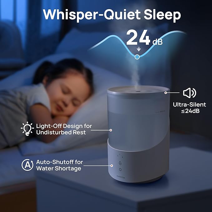Humidifier for Bedroom, 2.5L Cool Mist Humidifier with Essential Oils Diffuser and Nightlight, Top Fill Humidifiers for Home, Auto Shut-off