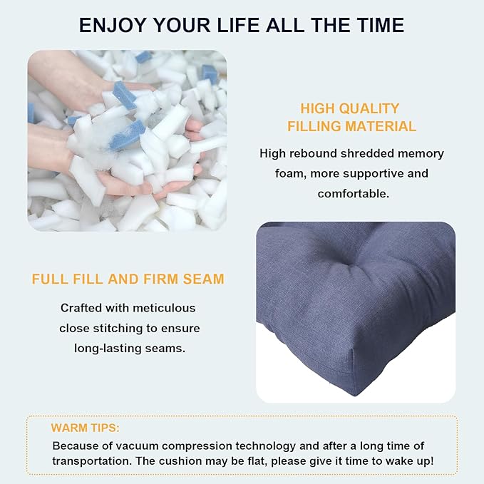 Set of 2 Outdoor High Back Chair Cushions 44"x 22",Water Repellent Rocking Seat Cushions Replacement, Seat/Back Chair Cushions for Patio,Porch,Balcony and Indoor - Textured Navy