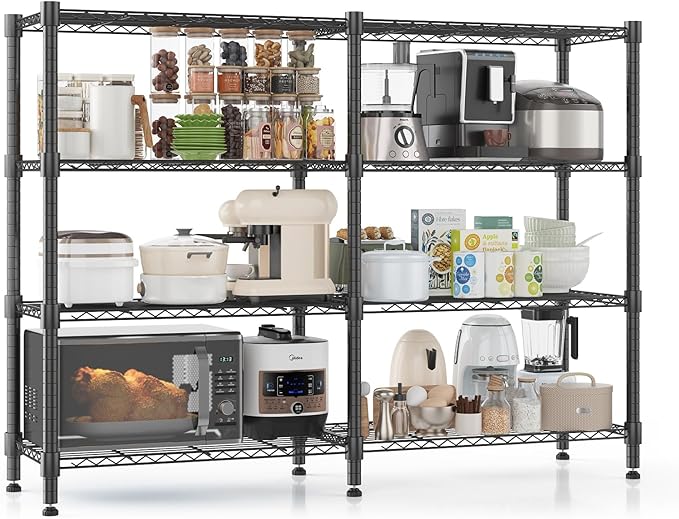 Homdox Heavy Duty Storage Shelves, 4 Tier Wire Shelving Unit, Adjustable Metal Shelves for Storage, Garage Rack Pantry Shelves Kitchen Shelving, 14"x60"x60", Black