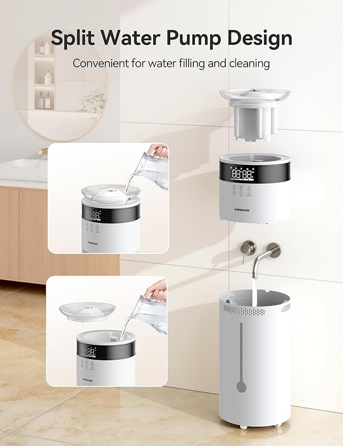 VAGKRI Humidifiers for Large Room, 18L Ultrasonic Cool Mist Humidifier for Home 2000 sq ft, 5 Mist Levels, Auto Mode, Whole House Humidifiers with 2 Extended Tube Quiet Humidifiers for Baby Home Plant