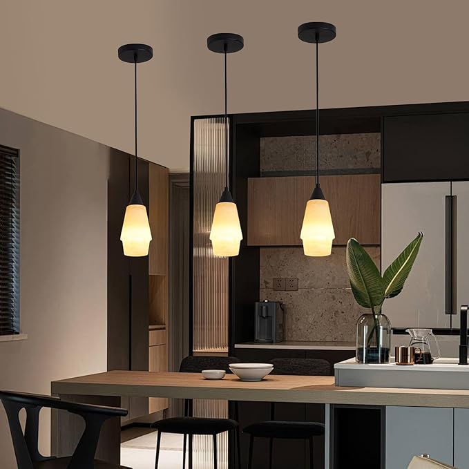 Natural Alabaster Pendant Lights Kitchen Island, H-7.87in White Pendant Light Fixtures, Light Pendant Marble Shade, for Bedroom Bathroom Dining Room Living Room