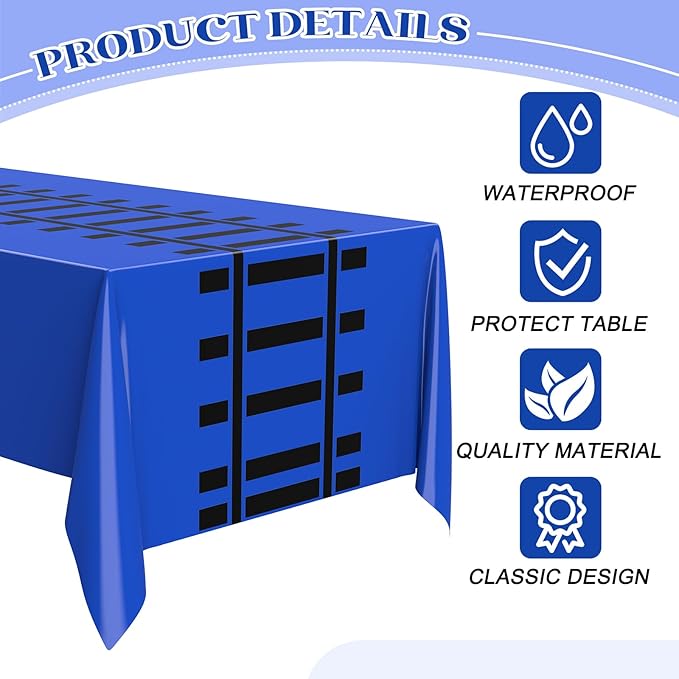 3 Pcs Train Party Decorations Railroad Track Tablecloths Train Birthday Party Supplies 54 x 108 Inch Plastic Table Covers for Railroad Track Western Theme Birthday (Blue)