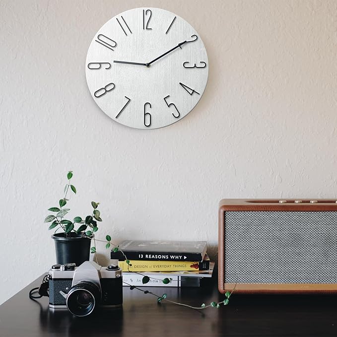 12 Inch Wall Clock Silent Non Ticking, Preciser Modern Style Decor Clock for Home, Office, School, Kitchen, Bedroom, Living Room, Wall Clock Without Second Hand