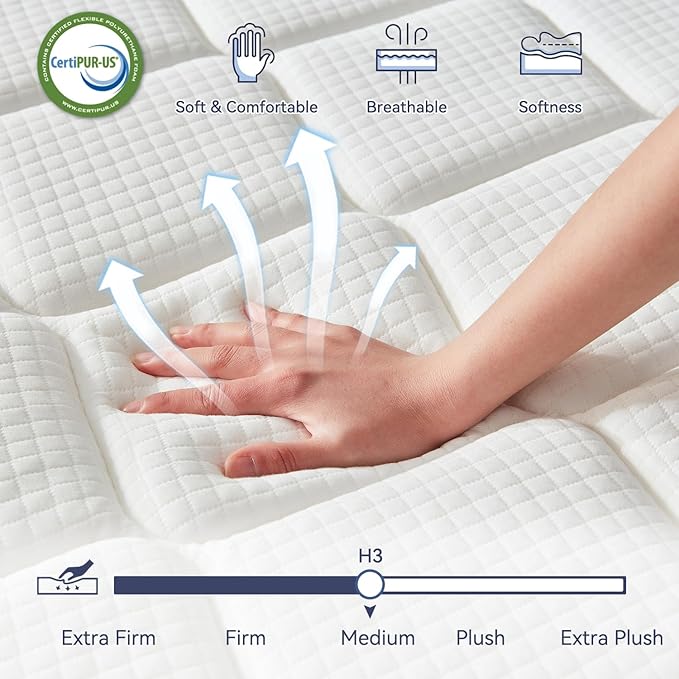 10 Inch Twin Mattress,Memory Foam Hybrid Mattress in a Box,Individually Pocketed Springs for Isolate Motion, Pressure Relief, CertiPUR-US Certified, Fiberglass Free & Support Comfort
