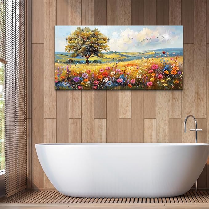 hyidecorart Canvas Wall Art For Living Room Wall Decor For Bedroom Office Decorations Field Pictures Artwork Flower Scenery Watercolour Wall Paintings Aesthetic Room Home Decor Ready to Hang