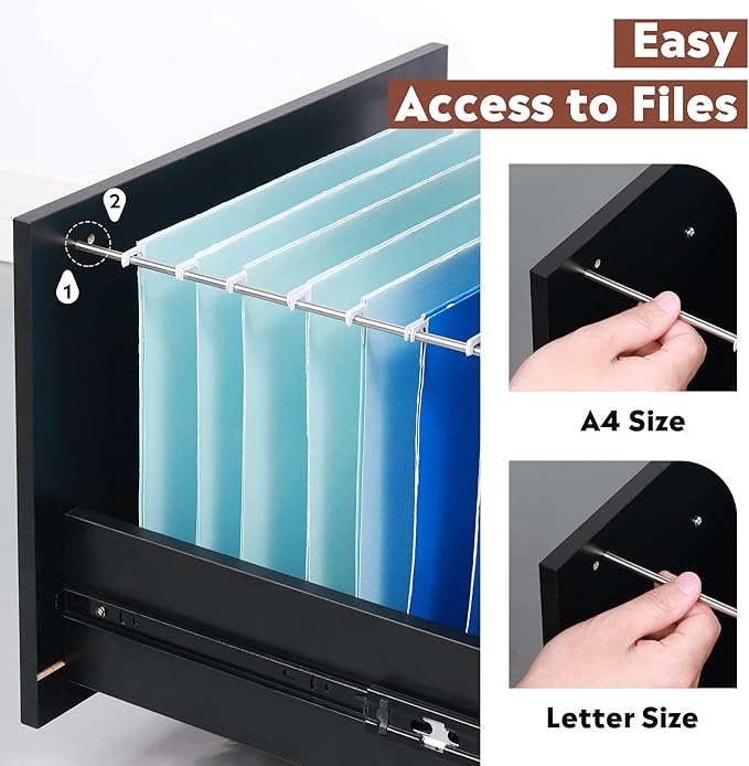 DEVAISE 3 Drawer Wood Mobile File Cabinet, Rolling Filing Cabinet for Letter/A4 Size, Printer Stand for Home Office, Black