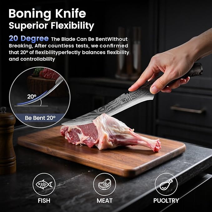 BBQ Carving Knives Set, Brisket Slicing Knife and Boning Knife for Meat Cutting, Razor Sharp Japanese Style High Carbon Steel Kitchen Knives, Wood Ergonomic Full Tang Handle, Ideal for Gift