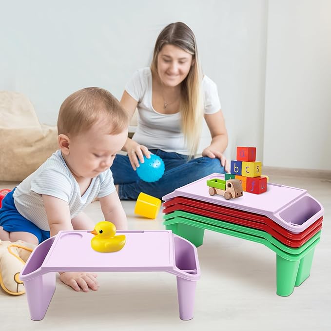 Set of 6 Kids Lap Desk Tray, Portable Activity Table, Plastic, Stackable for Drawing, Writing, Eating, Classroom, 19.69" L x 9.84" W x 7.09" H (Red, Green, Purple)