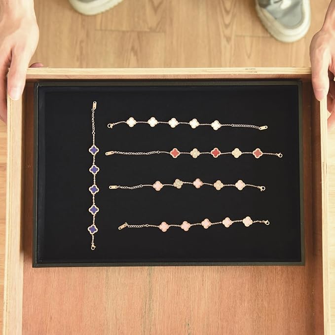 Black Velvet Jewelry Tray for Drawers Black Jewelry Display Tray Stackable Jewelry Trays Stackable Jewelry Organizer Trays for Necklace Bracelet Ring Watch Tray Felt Jewelry Tray(4 Pack)