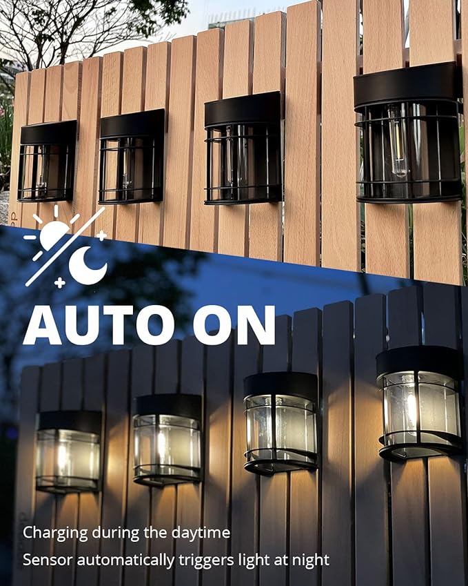 Solar Fence Lights Outdoor, 8 Pack Waterproof Solar Lights Outdoor, Outdoor Solar Light Fence Light for Garden Fence Post Step Stair Backyard