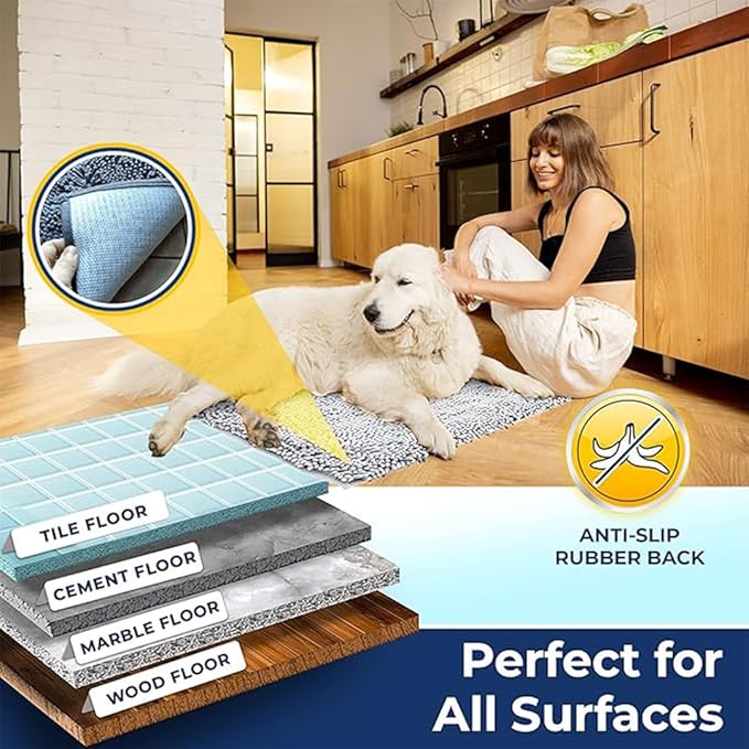 Muddy Mat Chenille Bathroom Rugs Quick Dry Microfiber Mats Non Slip Washable, Extra Thick, Soft and Highly Absorbent Bath Mats for Bathroom, Kitchen, and Shower Floor - White Medium 30"X19"
