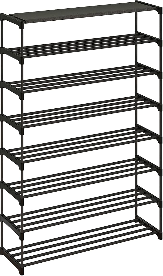 Calmootey 8-Tier Shoe Rack, Tall Large Capacity 40 Pairs Shoes Storage Organizer, Stackable Wide Shoe Shelf for Entryway, Hallway, Black