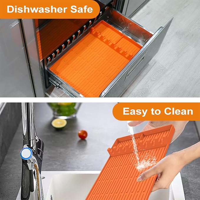 Silicone Griddle Tools Mat for Blackstone，Side Shelf Heat Resistant Spatula Mat，16x11.5 Inch Large Silicone Grill Pad with Drip Pad(Orange)