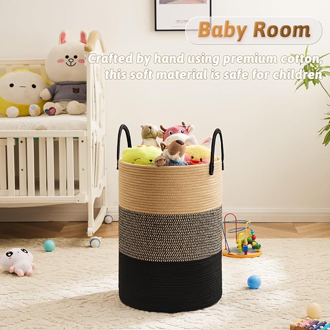 Laundry Basket,Woven Cotton Rope Laundry Hamper,60L for Decorative Storage of Dirty Clothes,Toys and Blankets in Bathroom,Bedroom and Living Room